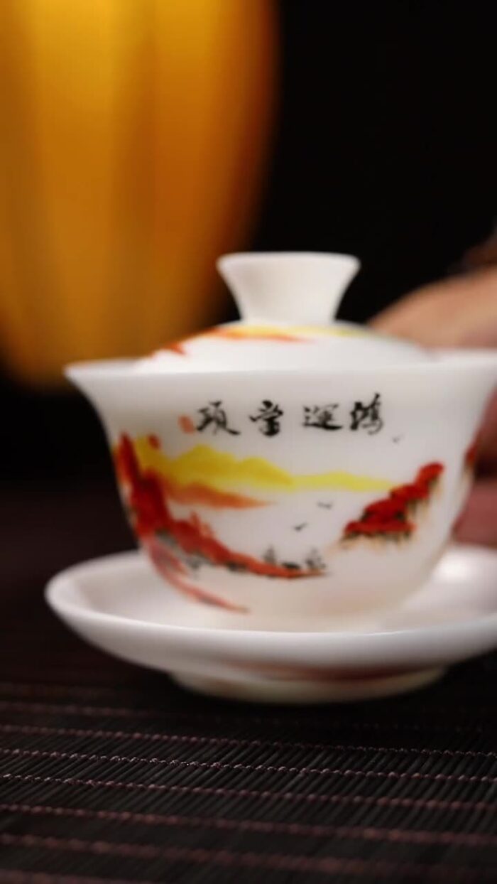 5498宜鉴冰种羊脂玉手绘茶具金奖鸿运当头德化白瓷功夫茶具轻奢伴手礼 - 图片 2