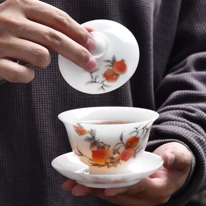 7398宜鉴柿柿如意冰种羊脂玉茶具德化玉瓷功夫茶具品茗茶器轻奢伴手礼 - 图片 2