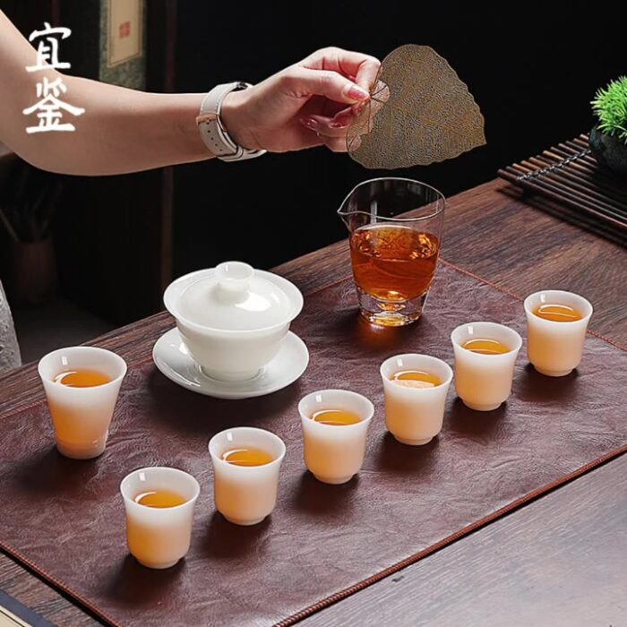 9398 定制冰种羊脂玉茶具套装璞玉德化白瓷功夫茶具家用办公轻奢伴手礼 - 图片 2