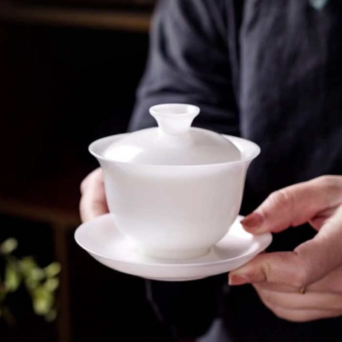 1357宜鉴乳白冰种玉瓷茶具素烧德化玉瓷功夫茶具羊脂玉茶具轻奢伴手礼 - 图片 2