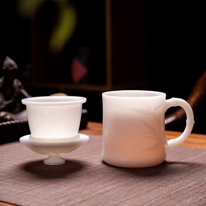 4238318宜鉴象牙白冰种玉瓷茶杯素烧德化玉瓷办公杯浮雕杯礼盒装轻奢礼品 - 图片 2