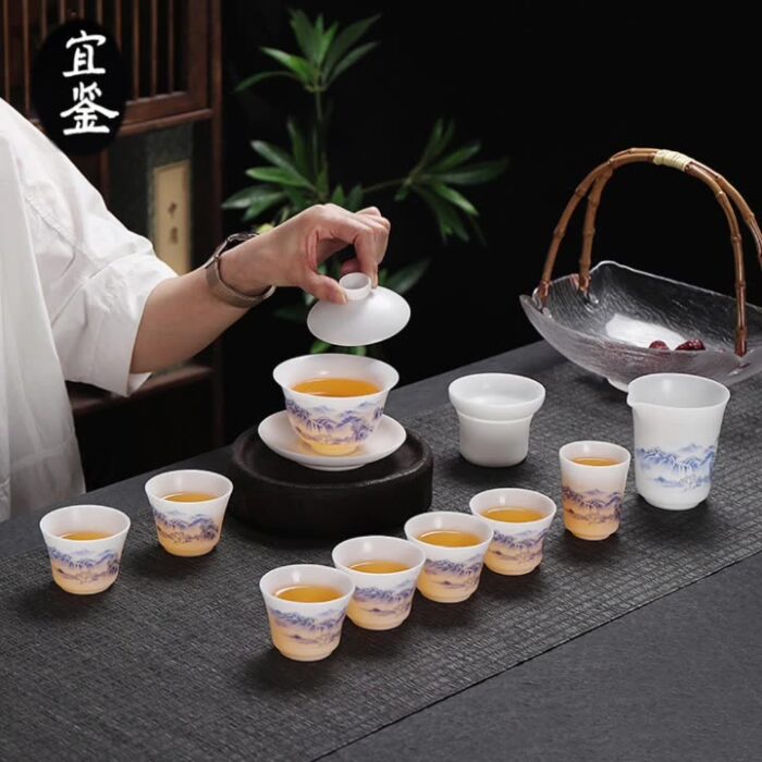 1178218宜鉴冰种羊脂玉茶具套装青韵素烧德化玉瓷功夫茶具家用商用伴手礼支持定制 - 图片 2