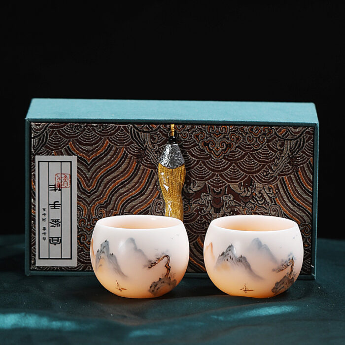 2138888 宜鉴冰种羊脂玉茶具德化玉瓷绿水青山亚光功夫茶具商用家用伴手礼 - 图片 10