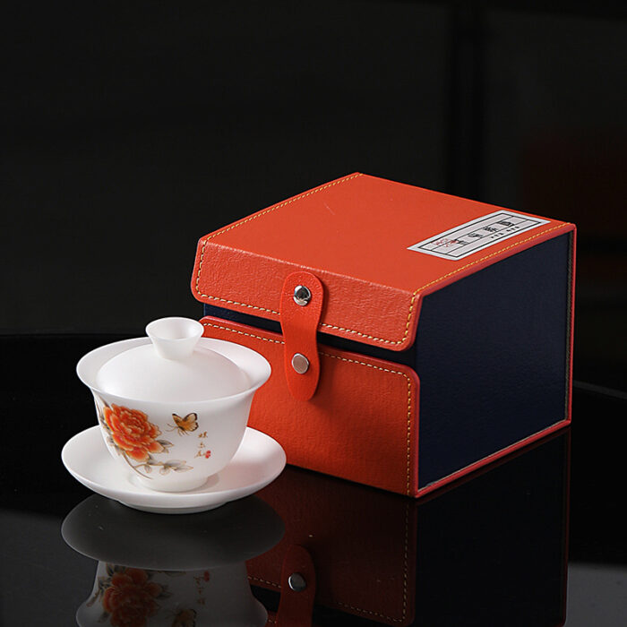 288258宜鉴冰种羊脂玉茶具红牡丹亚光德化玉瓷功夫茶具商用家用轻奢礼品 - 图片 10