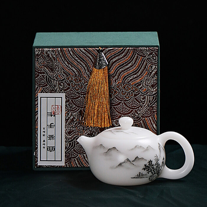 1218898 宜鉴冰种羊脂玉茶具德化玉瓷功夫茶具江山多娇金奖茶具轻奢伴手礼 - 图片 11