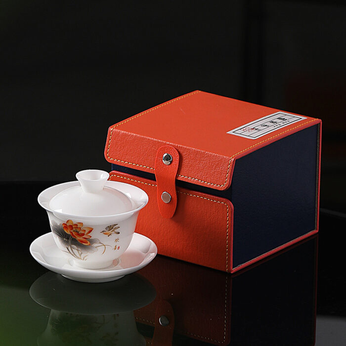 288258宜鉴冰种羊脂玉茶具红牡丹亚光德化玉瓷功夫茶具商用家用轻奢礼品 - 图片 11