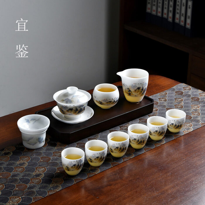 6418宜鉴千里江山冰种茶具羊脂玉功夫茶具德化玉瓷品茗泡茶器轻奢礼品 - 图片 3