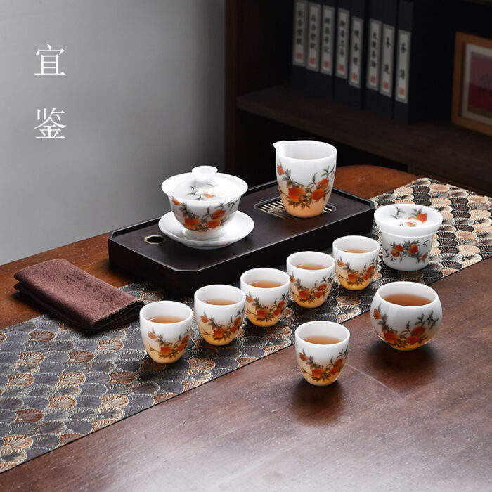 7398宜鉴柿柿如意冰种羊脂玉茶具德化玉瓷功夫茶具品茗茶器轻奢伴手礼 - 图片 3