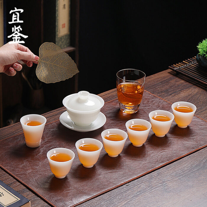 9398 定制冰种羊脂玉茶具套装璞玉德化白瓷功夫茶具家用办公轻奢伴手礼 - 图片 3