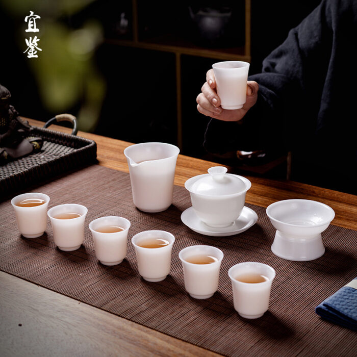 1357宜鉴乳白冰种玉瓷茶具素烧德化玉瓷功夫茶具羊脂玉茶具轻奢伴手礼 - 图片 3