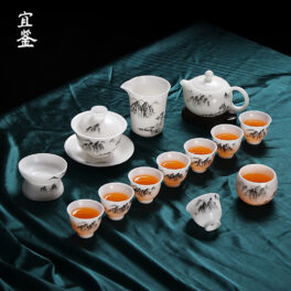 6178858 宜鉴冰种羊脂玉茶具高山流水德化玉瓷功夫茶具商用家用轻奢伴手礼