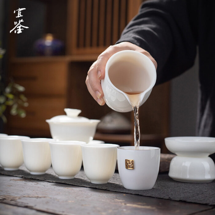 2158宜鉴玉瓷茶具套装羊脂玉功夫茶具金福德化白瓷茶具礼盒装轻奢礼品LOGO定制