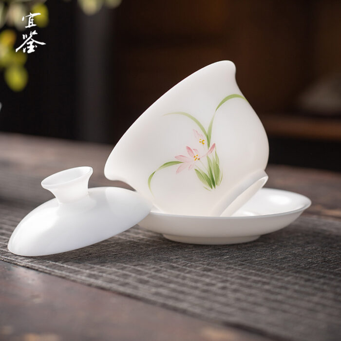 5448 宜鉴冰种羊脂玉茶具五彩手绘自生釉德化白瓷功夫茶具套装轻奢礼品 - 图片 3