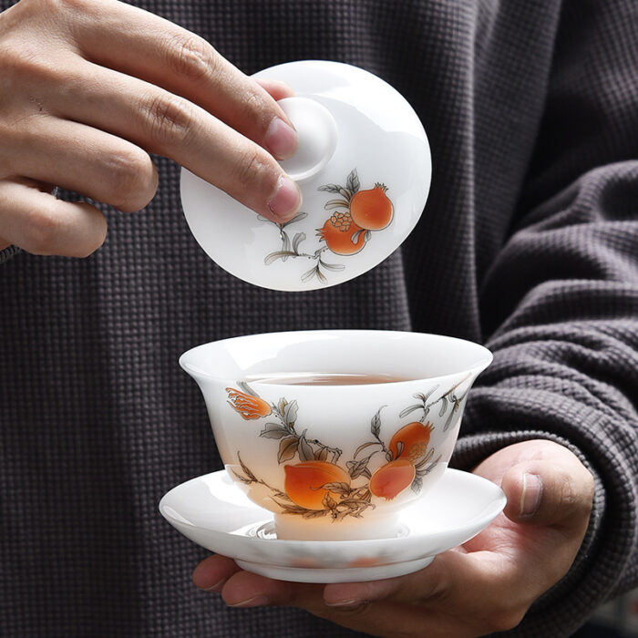 7398宜鉴柿柿如意冰种羊脂玉茶具德化玉瓷功夫茶具品茗茶器轻奢伴手礼 - 图片 4
