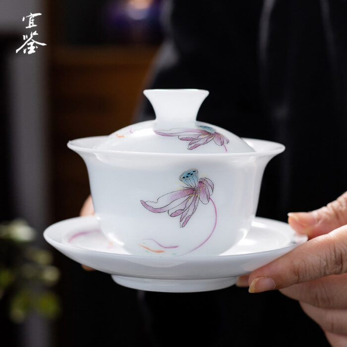 0246宜鉴冰种羊脂玉茶具套装德化白瓷功夫茶具翠竹陶瓷茶具家用伴手礼 - 图片 4