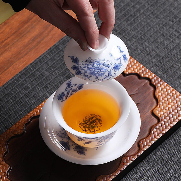 5238268 宜鉴冰种玉瓷茶具牡丹花德化白瓷羊脂玉功夫茶具家用商用轻奢礼品 - 图片 4