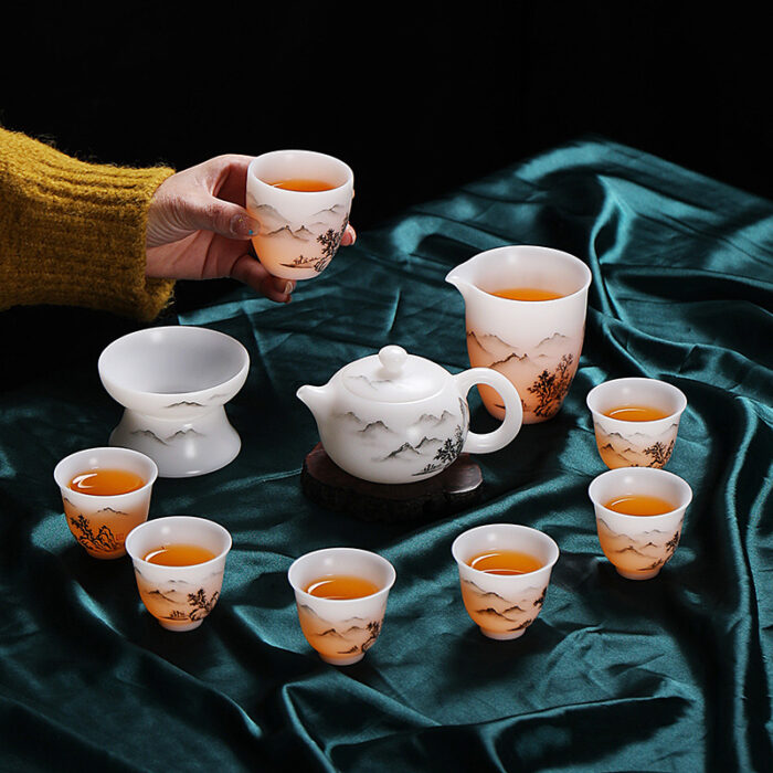 1218898 宜鉴冰种羊脂玉茶具德化玉瓷功夫茶具江山多娇金奖茶具轻奢伴手礼 - 图片 4