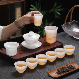9178228宜鉴冰种玉瓷茶具套装虾趣素烧哑光白瓷功夫茶具商用家用轻奢礼品支持定制图画