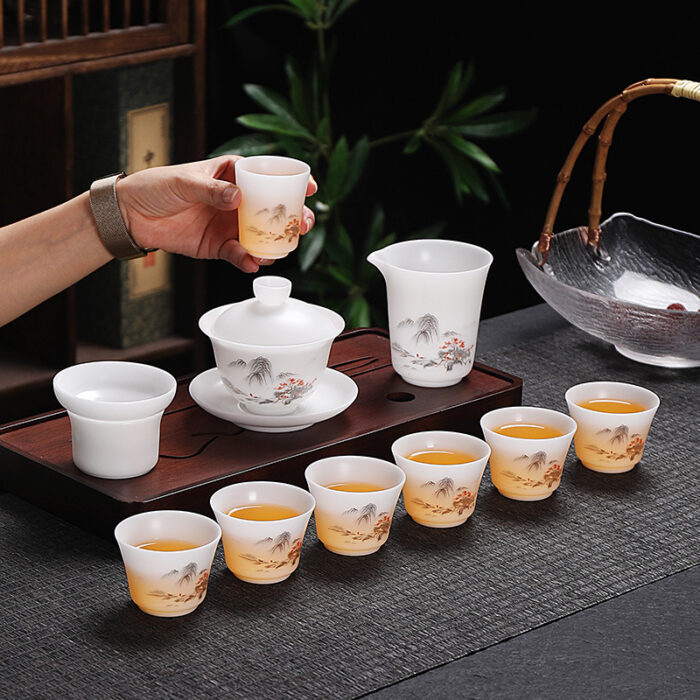 1178218宜鉴冰种羊脂玉茶具套装青韵素烧德化玉瓷功夫茶具家用商用伴手礼支持定制 - 图片 4