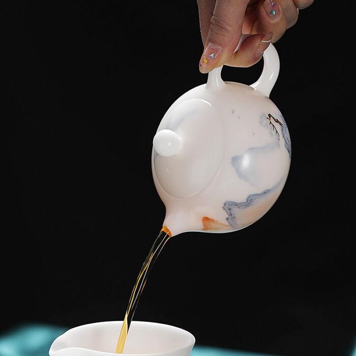 2138888 宜鉴冰种羊脂玉茶具德化玉瓷绿水青山亚光功夫茶具商用家用伴手礼 - 图片 4