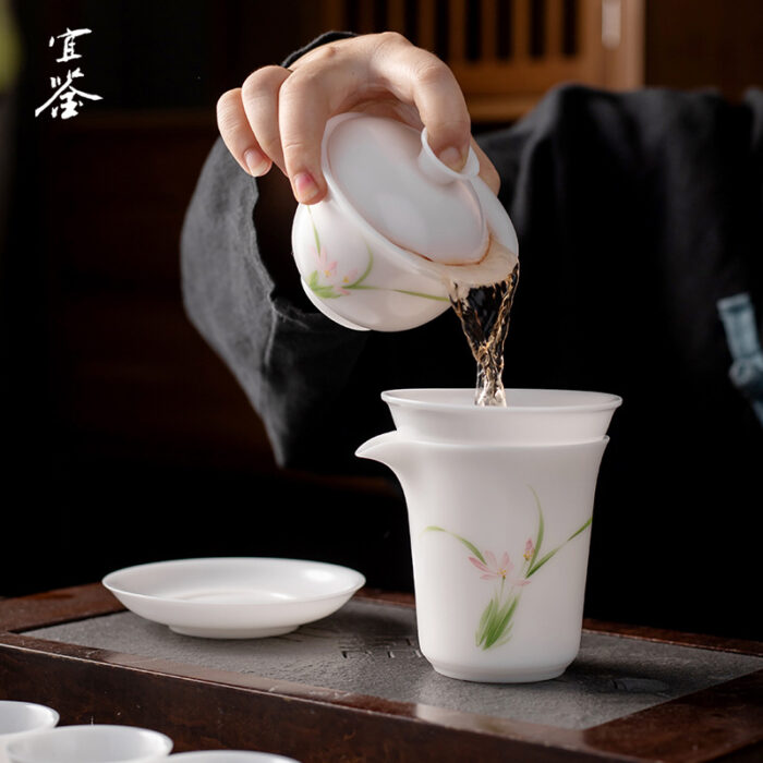 5448 宜鉴冰种羊脂玉茶具五彩手绘自生釉德化白瓷功夫茶具套装轻奢礼品 - 图片 4