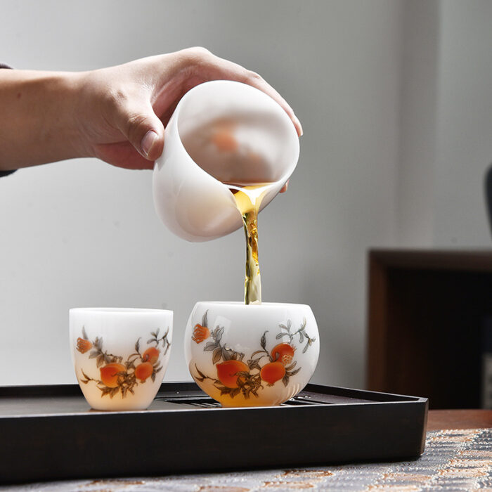 7398宜鉴柿柿如意冰种羊脂玉茶具德化玉瓷功夫茶具品茗茶器轻奢伴手礼 - 图片 5