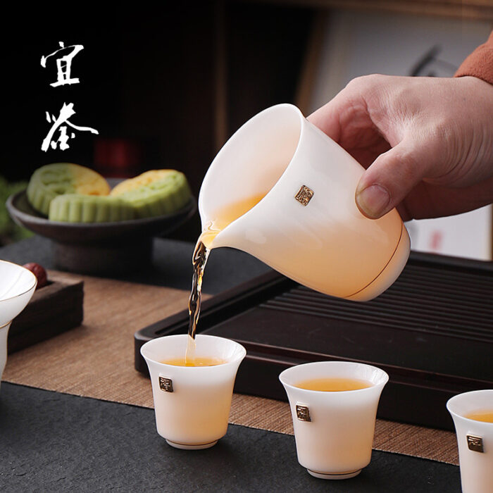 8398宜鉴冰种玉瓷茶具套装金福雅韵功夫茶具描金羊脂玉茶具轻奢伴手礼 - 图片 5