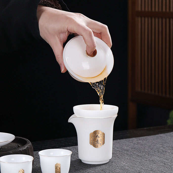 2338宜鉴冰种羊脂玉茶具套装金福招财德化白瓷功夫茶具家用轻奢伴手礼 - 图片 6