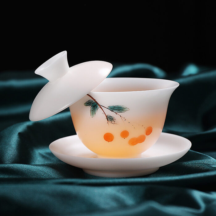 1298宜鉴冰种羊脂玉茶具套装手绘樱韵德化白瓷功夫茶具家用商用伴手礼 - 图片 5