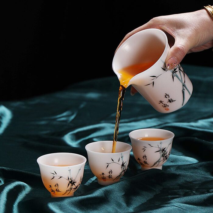 2238698宜鉴冰种羊脂玉手绘茶具竹报平安亚光德化白瓷功夫茶具轻奢伴手礼 - 图片 5