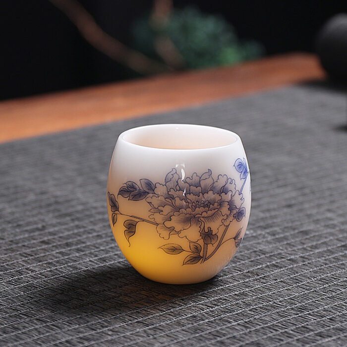 5238268 宜鉴冰种玉瓷茶具牡丹花德化白瓷羊脂玉功夫茶具家用商用轻奢礼品 - 图片 5