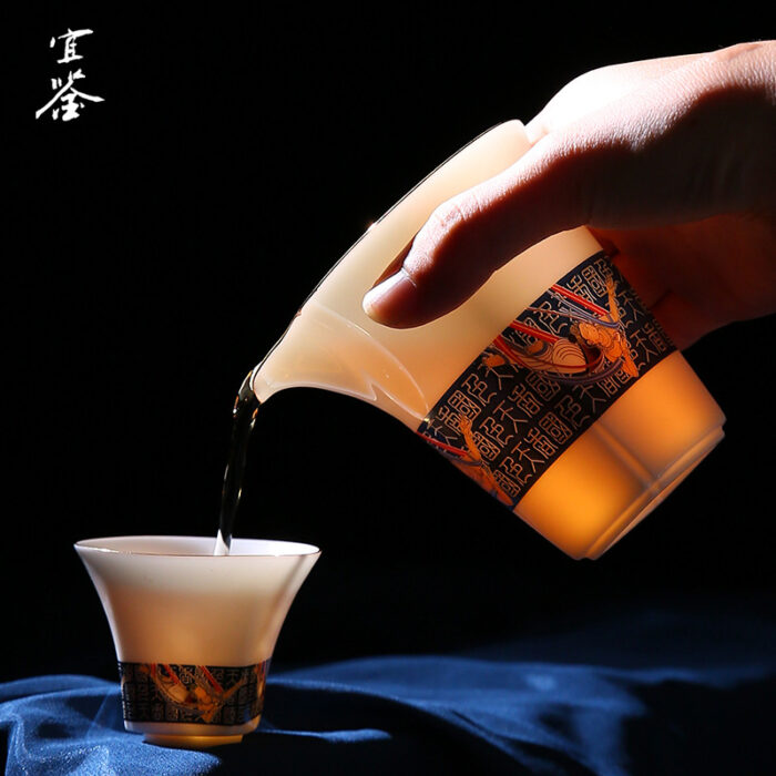 6238 宜鉴羊脂玉白瓷茶具套装青鸾来仪功夫茶具礼盒装办公家用轻奢礼品 - 图片 5