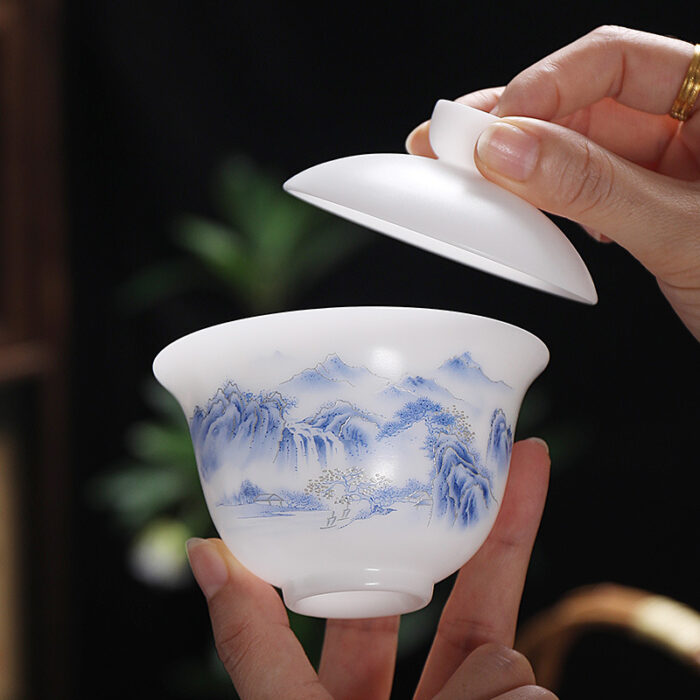 1178218宜鉴冰种羊脂玉茶具套装青韵素烧德化玉瓷功夫茶具家用商用伴手礼支持定制 - 图片 5