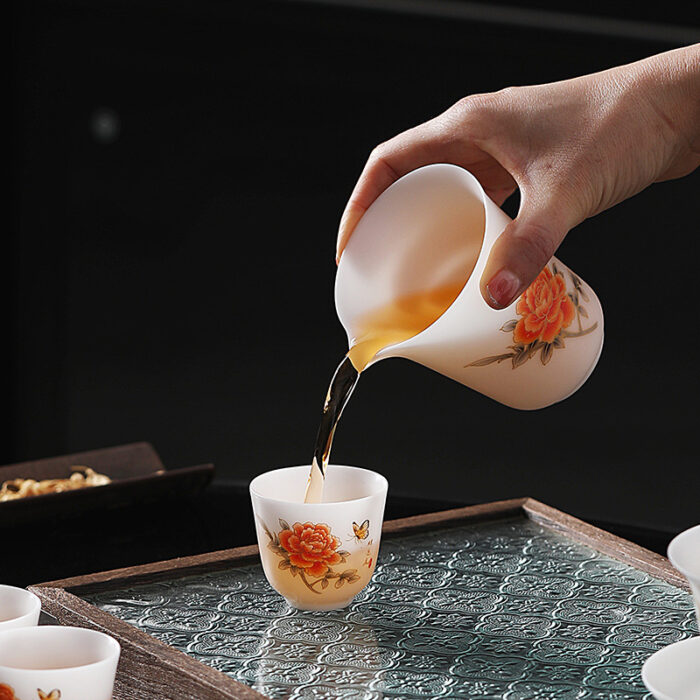 288258宜鉴冰种羊脂玉茶具红牡丹亚光德化玉瓷功夫茶具商用家用轻奢礼品 - 图片 4