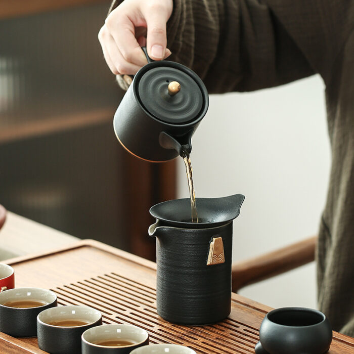 5146定制宜鉴黑陶路宝功夫茶具家用创意小套装描金陶瓷茶具轻奢伴手礼 - 图片 5