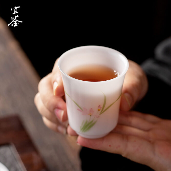 5448 宜鉴冰种羊脂玉茶具五彩手绘自生釉德化白瓷功夫茶具套装轻奢礼品 - 图片 5