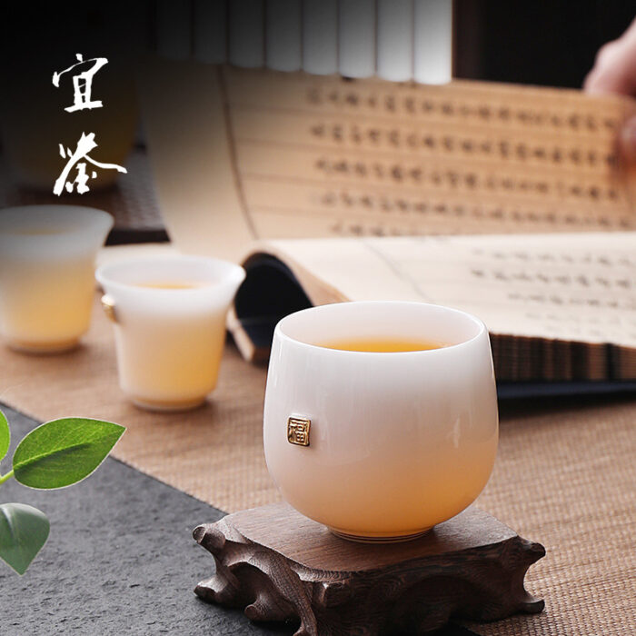 8398宜鉴冰种玉瓷茶具套装金福雅韵功夫茶具描金羊脂玉茶具轻奢伴手礼 - 图片 6