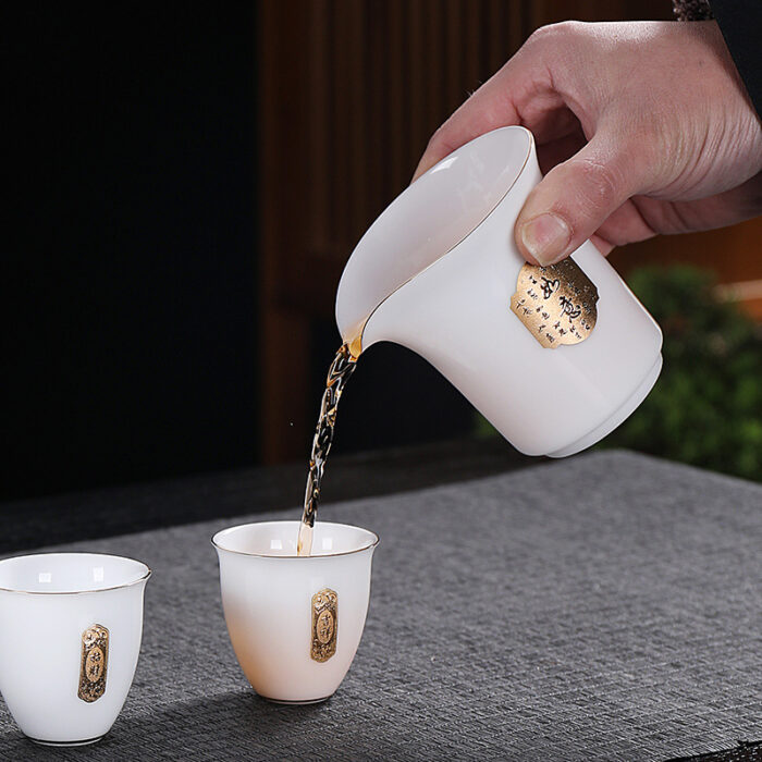 2338宜鉴冰种羊脂玉茶具套装金福招财德化白瓷功夫茶具家用轻奢伴手礼 - 图片 5