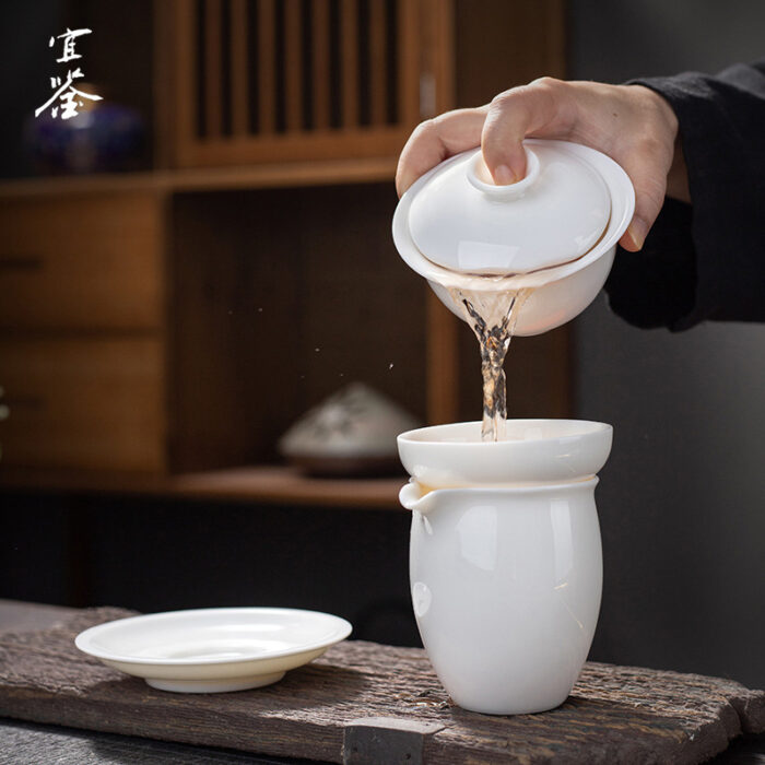 2158宜鉴玉瓷茶具套装羊脂玉功夫茶具金福德化白瓷茶具礼盒装轻奢礼品LOGO定制 - 图片 6