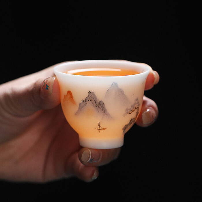 2138888 宜鉴冰种羊脂玉茶具德化玉瓷绿水青山亚光功夫茶具商用家用伴手礼 - 图片 6