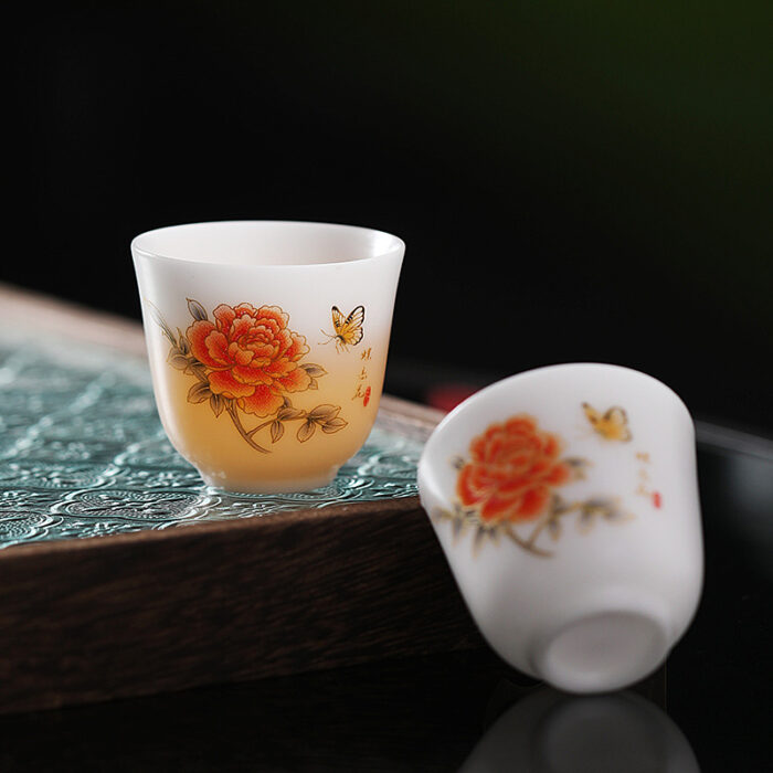 288258宜鉴冰种羊脂玉茶具红牡丹亚光德化玉瓷功夫茶具商用家用轻奢礼品 - 图片 5
