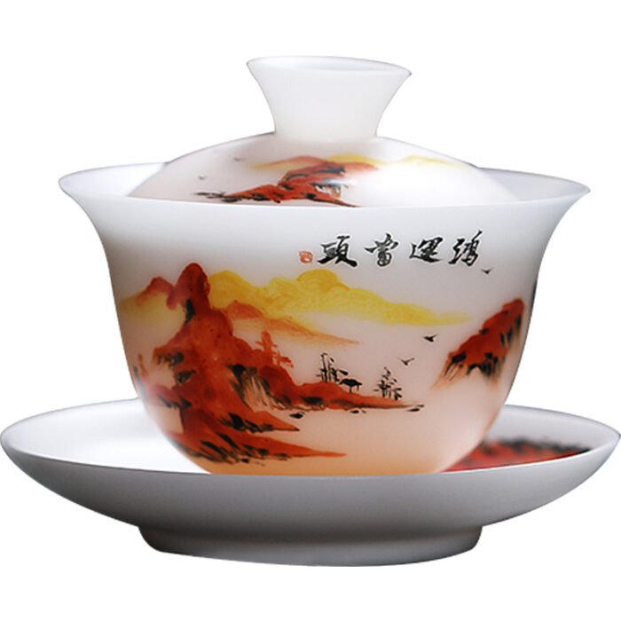 5498宜鉴冰种羊脂玉手绘茶具金奖鸿运当头德化白瓷功夫茶具轻奢伴手礼 - 图片 7