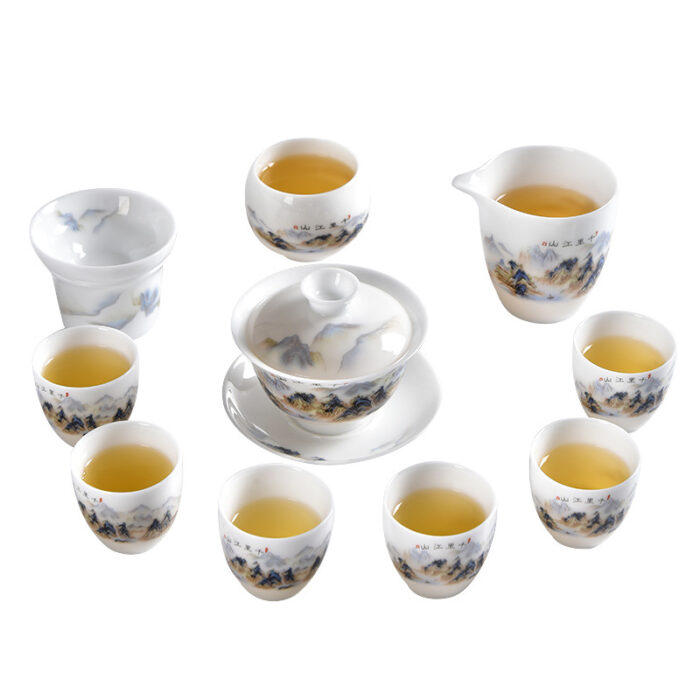 6418宜鉴千里江山冰种茶具羊脂玉功夫茶具德化玉瓷品茗泡茶器轻奢礼品 - 图片 7