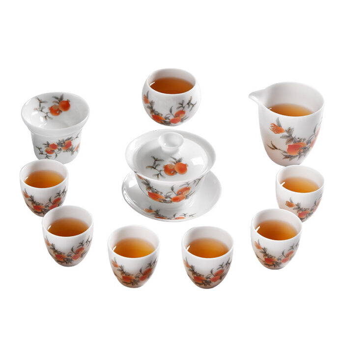 7398宜鉴柿柿如意冰种羊脂玉茶具德化玉瓷功夫茶具品茗茶器轻奢伴手礼 - 图片 7