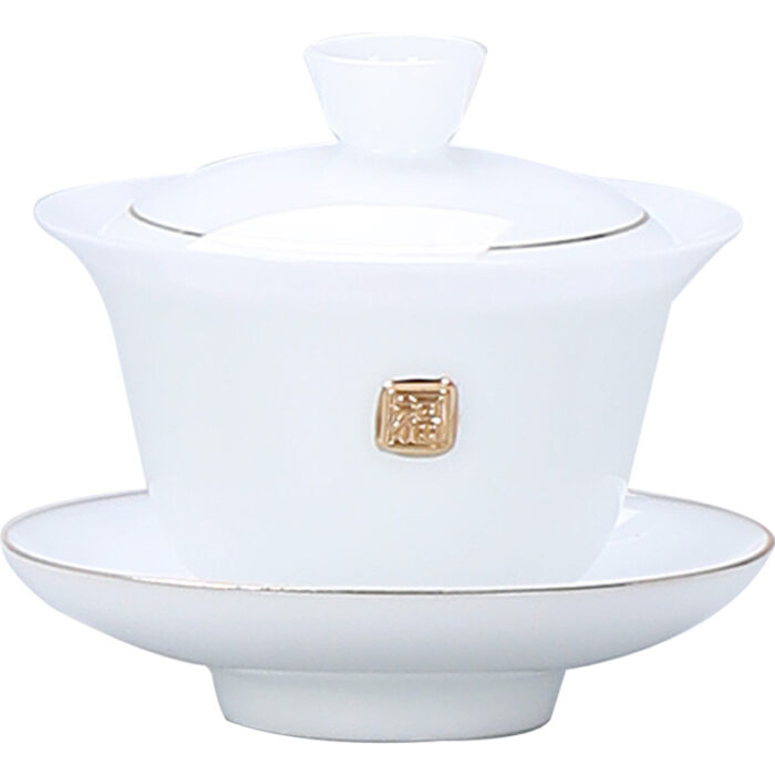 8398宜鉴冰种玉瓷茶具套装金福雅韵功夫茶具描金羊脂玉茶具轻奢伴手礼 - 图片 7
