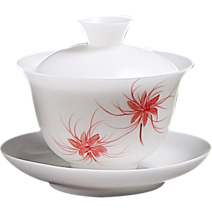 1298宜鉴冰种羊脂玉茶具套装手绘樱韵德化白瓷功夫茶具家用商用伴手礼 - 图片 7