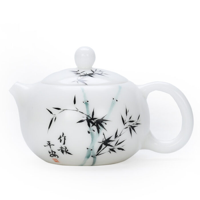 2238698宜鉴冰种羊脂玉手绘茶具竹报平安亚光德化白瓷功夫茶具轻奢伴手礼 - 图片 7