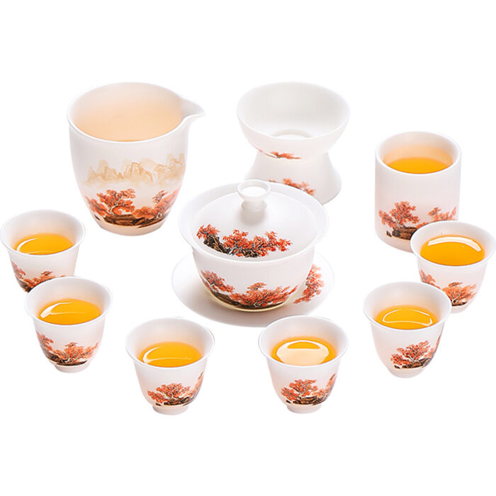 6998 宜鉴雅韵手绘精品茶具德化白瓷羊脂玉功夫茶具商用家用高端伴手礼 - 图片 6