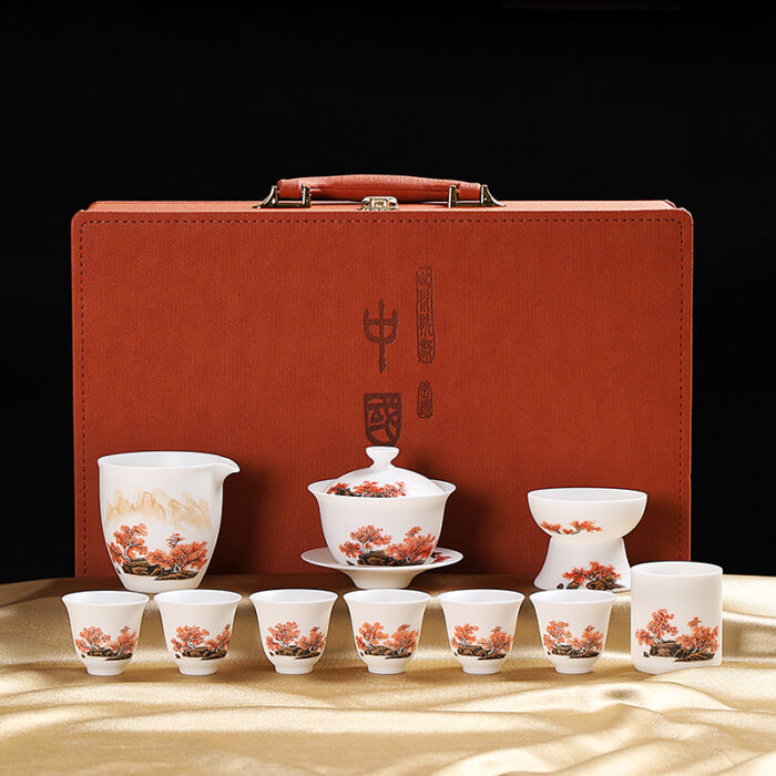 6998 宜鉴雅韵手绘精品茶具德化白瓷羊脂玉功夫茶具商用家用高端伴手礼 - 图片 7