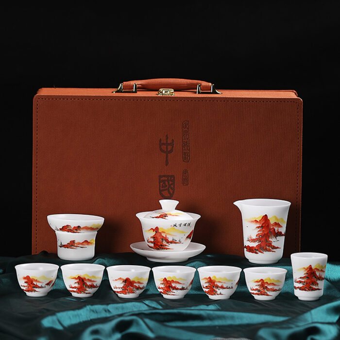 5498宜鉴冰种羊脂玉手绘茶具金奖鸿运当头德化白瓷功夫茶具轻奢伴手礼 - 图片 8